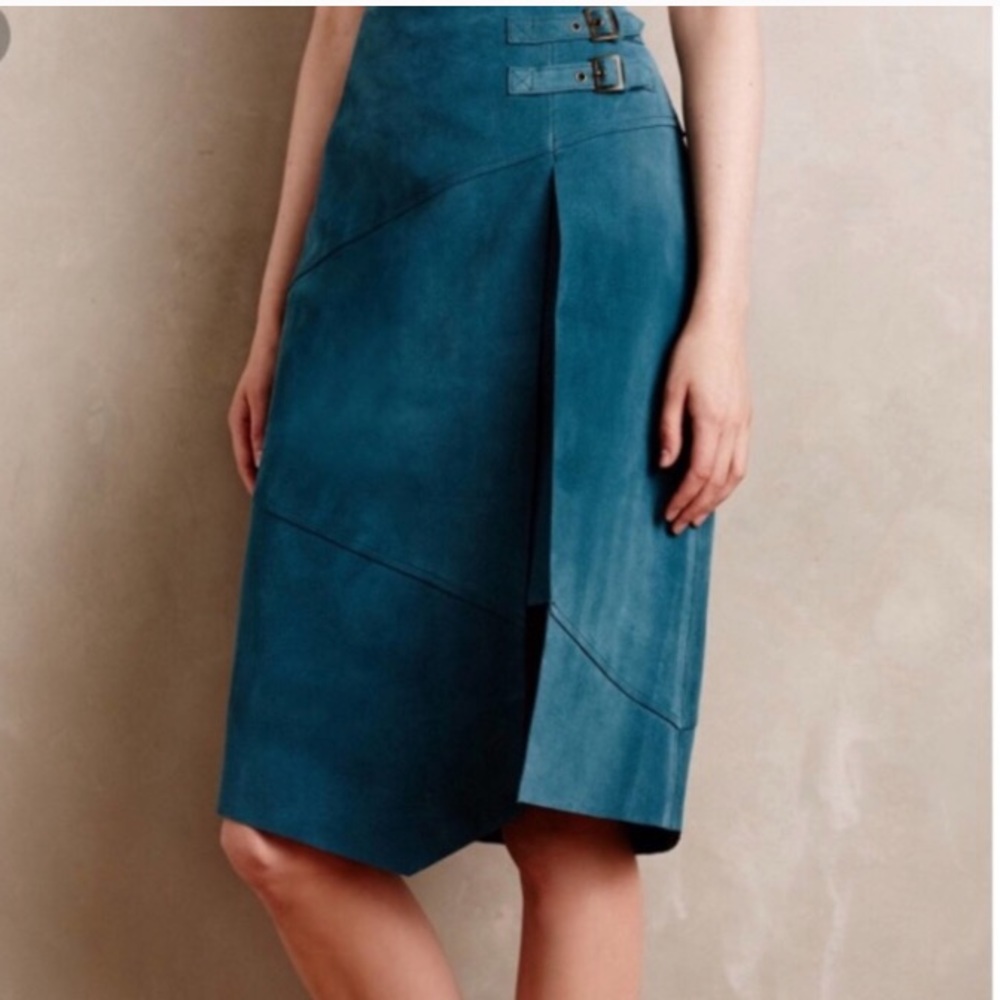 Leifsdottir Anthropologie Teal Suede Skirt size 0